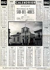 CALENDRIER PAROISSIAL 1962 DE SIDI BEL ABBES